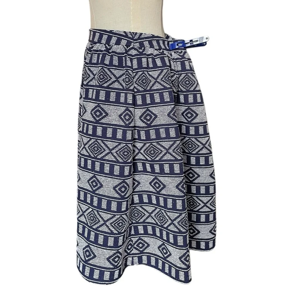Halogen Navy Aztec Textured Midi Bubble Skirt Sz 14​​​